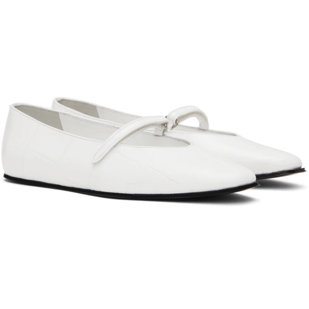 BY FAR White Croc Embossed Leather Mary Jane Ballet Flats‎ Size 9.5